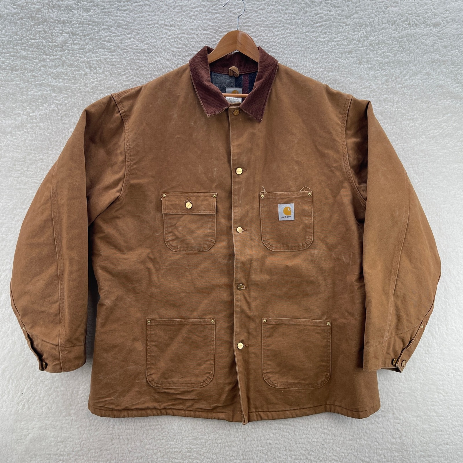Carhartt Jacket Mens 52 Tall Brown Co1 Brn Chore Coat Blanket Lined Canvas Work